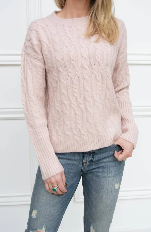 Cowl Neck Women's Cashmere Blend Sweater Dresses for WinterCloud Cable Knit Sweater In Light Pink