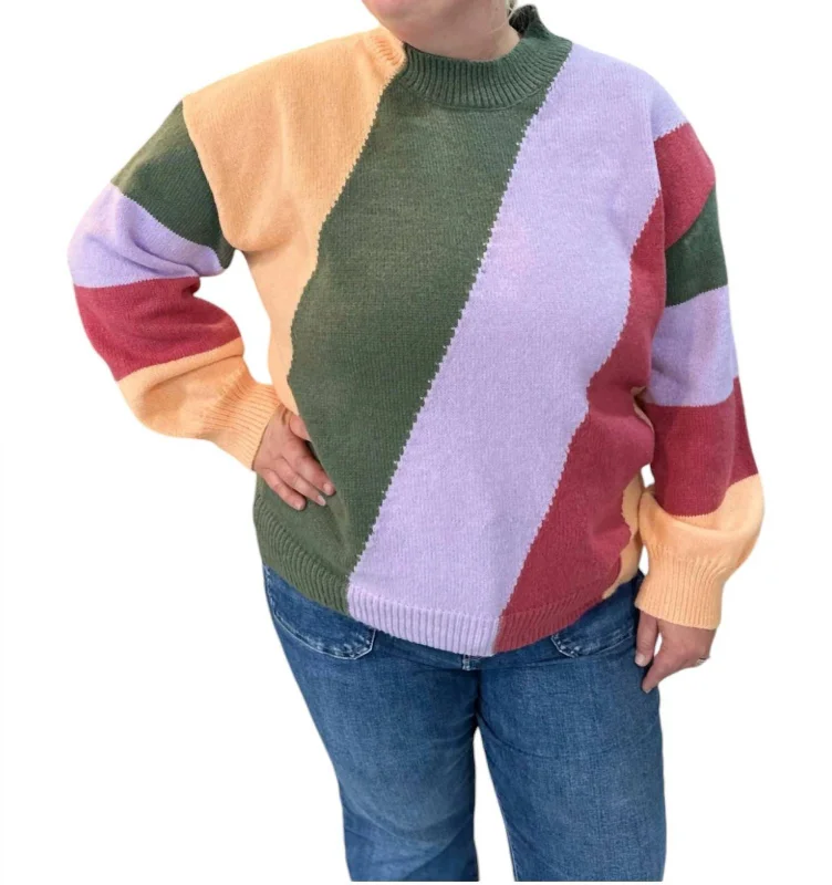 Sleeveless Women's Silk Blend Sweater Dresses for a Sophisticated LookCrewneck Long Sleeve Knitted Sweater In Multicolor