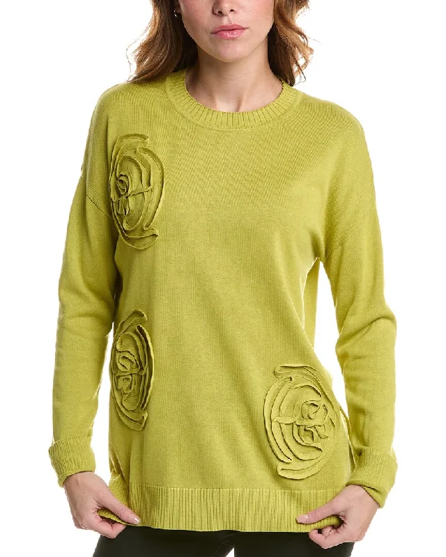 Knee - Length Women's Wool Blend Sweater Dresses in Neutral ColorsEdinburgh Knitwear Flower Silk-Blend Sweater