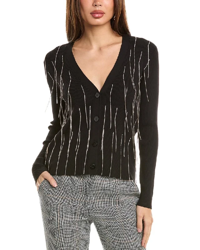 Mock Neck Women's Angora Blend Sweater Dresses in Solid ColorsElie Tahari Crystal Fringe Cardigan