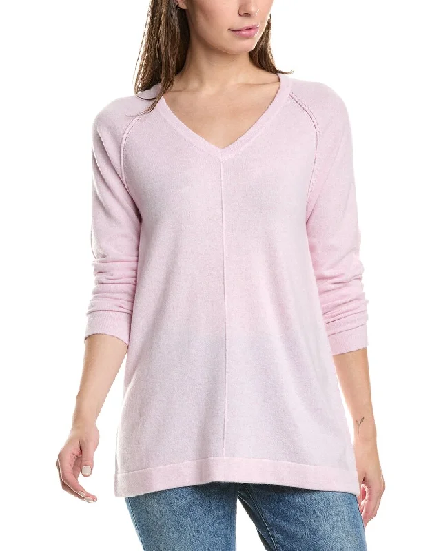 Plus Size Women's Fit - and - Flare Sweater Dresses with Ruffled HemForte Cashmere Easy Raglan V-Neck Cashmere Sweater