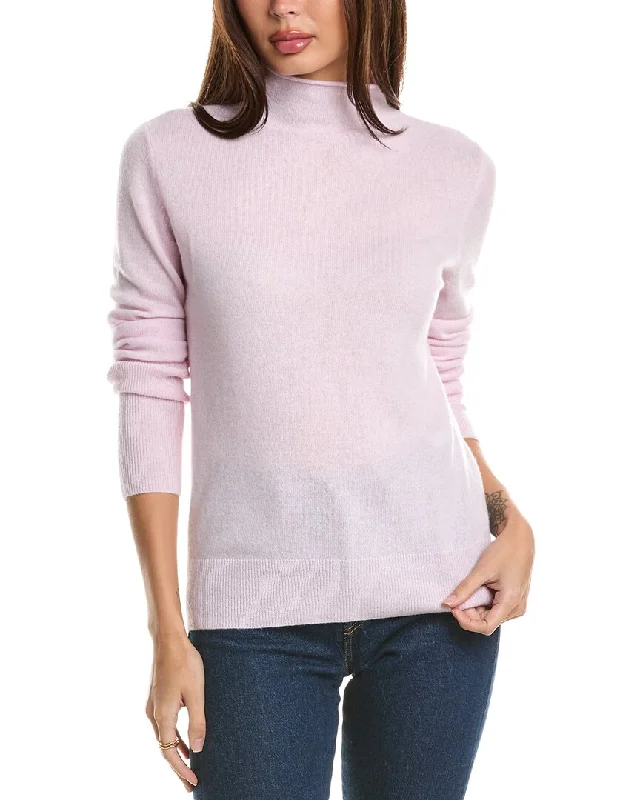 Plus Size Women's Long Sleeve Cable Knit Sweater DressesForte Cashmere Fitted Funnel Cashmere Sweater