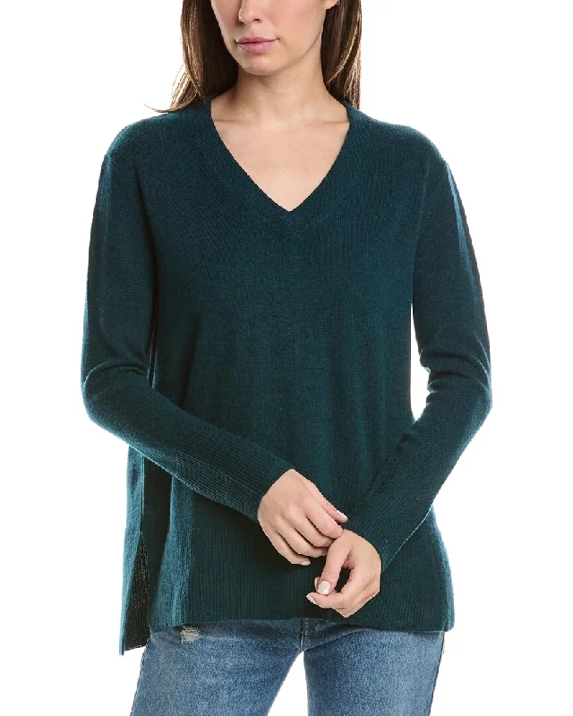 Belted Women's Cotton Blend Sweater Dresses for a Casual LookForte Cashmere High-Low Seamed V-Neck Cashmere Sweater