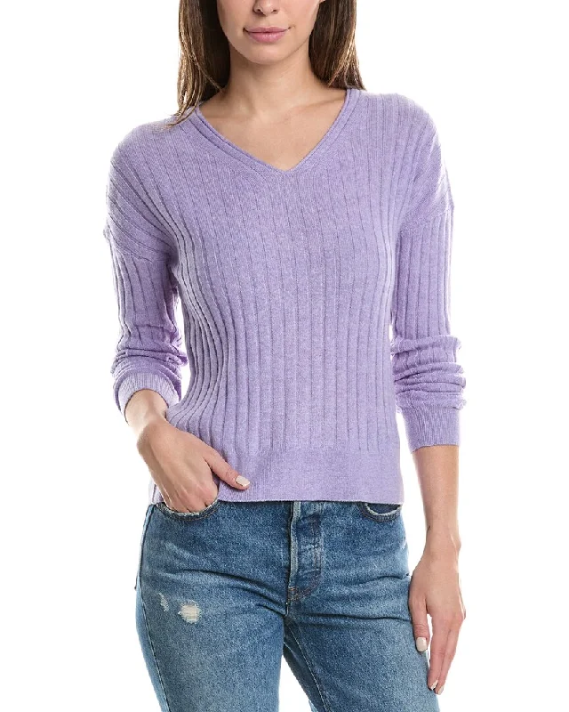 Wrap - Style Women's Lambswool Sweater Dresses in Elegant ShadesForte Cashmere Panel Rib V-Neck Cashmere Sweater