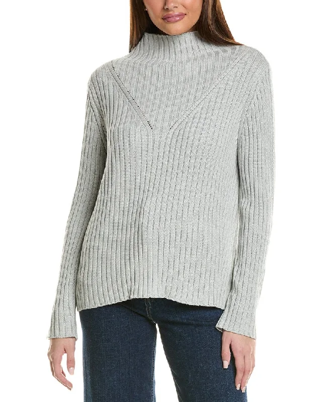 V - Neck Women's Ribbed Wool Sweaters for FallHannah Rose Chunky Rib Funnel Neck Cashmere-Blend Sweater