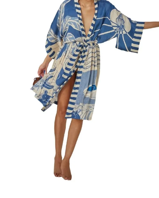 Knee - Length Women's Wool Blend Sweater Dresses in Neutral ColorsHelen Kimono In Playa Print