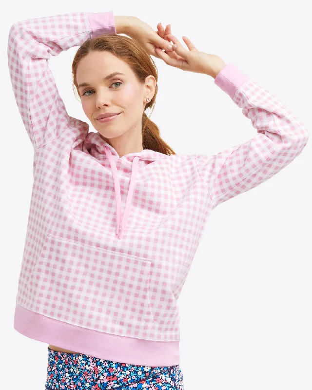 Sleeveless Women's Silk - Trimmed Sweaters for SummerHoodie in Pink Gingham