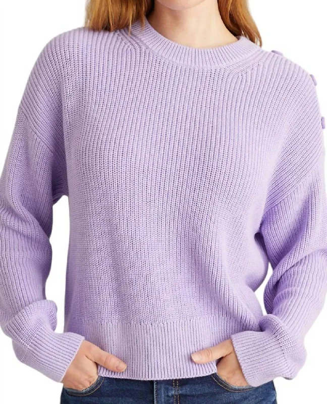 Mini - Length Women's Chunky Knit Sweater Dresses in Bold HuesIda Button Shoulder Solid Pullover In Purple Rose