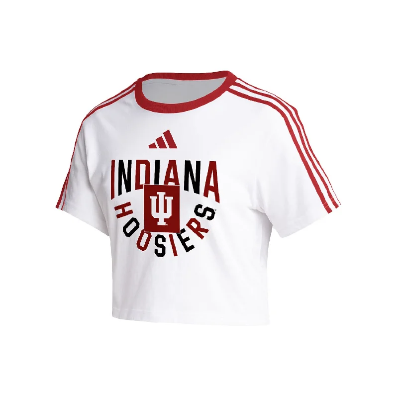 Graphic Print Women T Shirt for a Trendy StatementLadies Indiana Hoosiers Adidas Crop Ringer Stripe T-Shirt