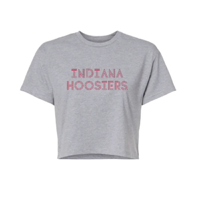 Distressed Women T Shirt with a Laid - Back AestheticLadies Indiana Hoosiers Tatum Ideal Crop Grey T-Shirt