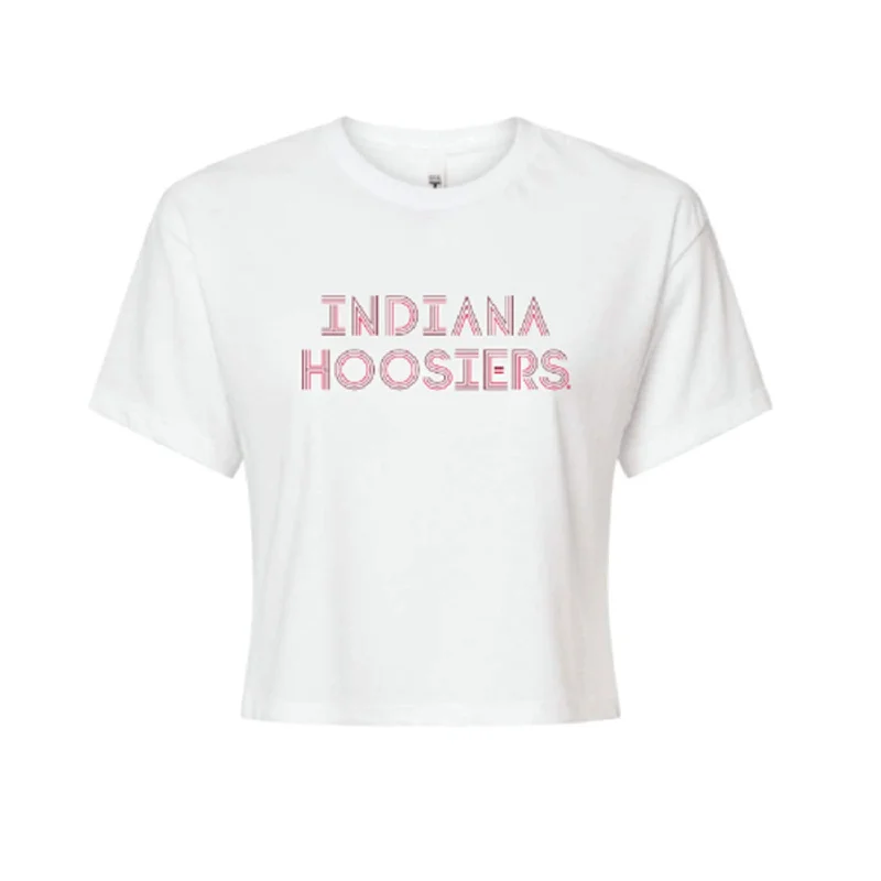 Distressed Women T Shirt with a Laid - Back AestheticLadies Indiana Hoosiers Tatum Ideal Crop White T-Shirt