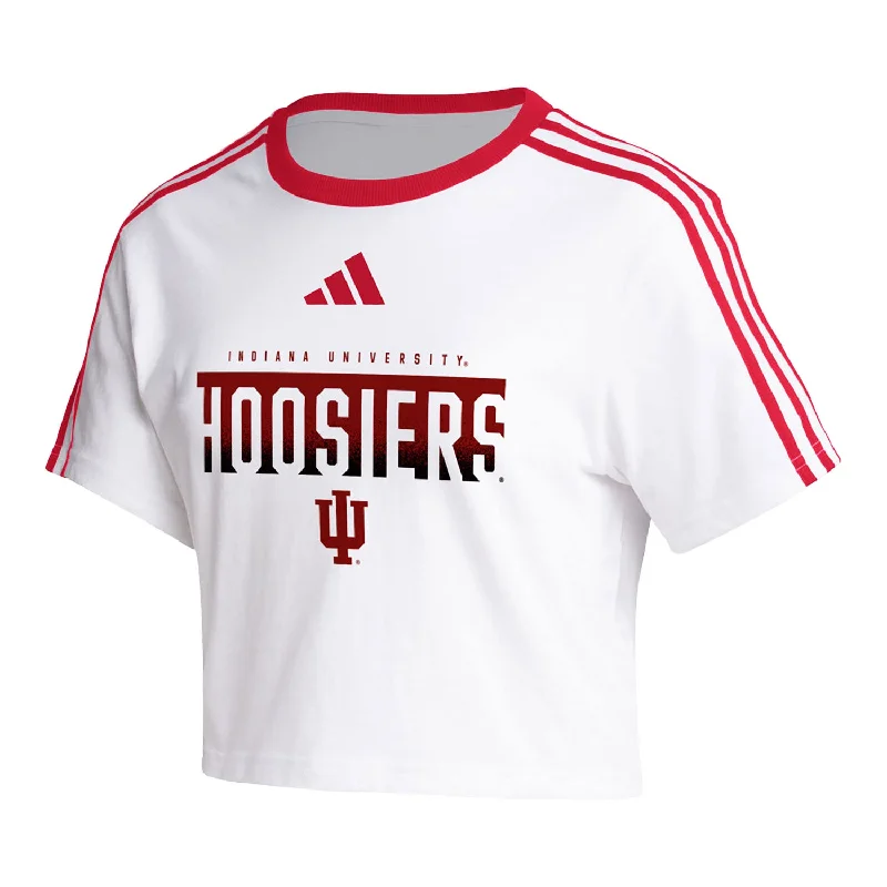 Puff Sleeve Women T Shirt for a Fashion - Forward LookLadies Indiana Hoosiers Adidas 3-Stripe Crop White T-Shirt