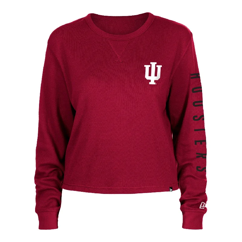 Embroidered Women T Shirt with Intricate DetailsLadies Indiana Hoosiers Long Sleeve Thermal Crop Crimson T-Shirt