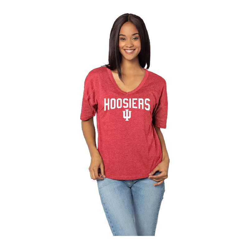 Distressed Women T Shirt with a Laid - Back AestheticLadies Indiana Hoosiers V-Happy Melange Jersey Crimson T-Shirt