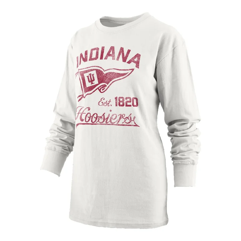 Crew Neck Women T Shirt with a Timeless DesignLadies Indiana Hoosiers Pine Top Old Standard White Long Sleeve T-Shirt