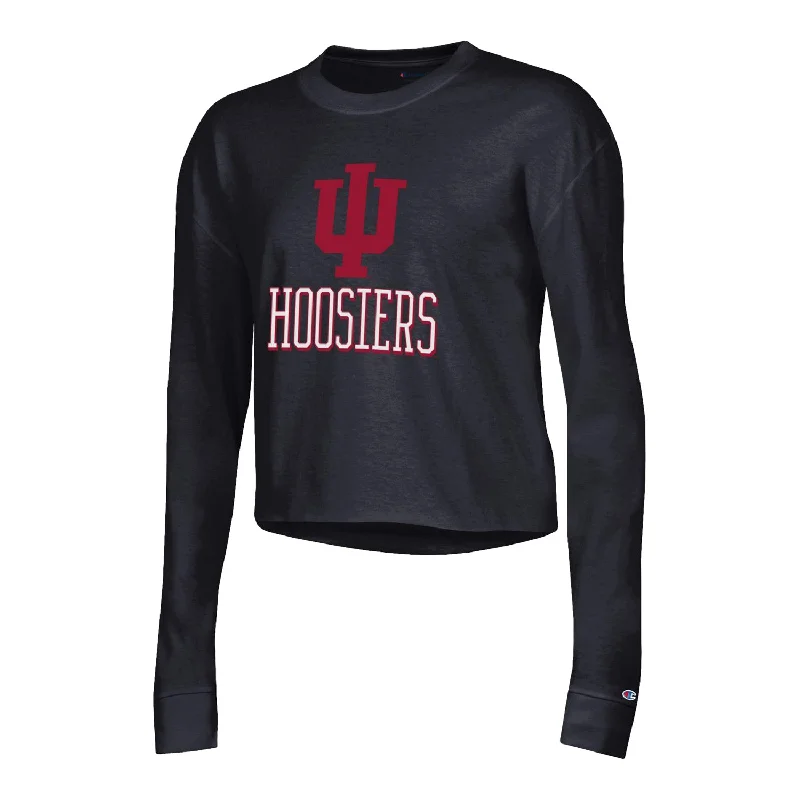 Sheer Women T Shirt for a Stylish and Alluring LookLadies Indiana Hoosiers Boyfriend Crop Black Long Sleeve T-Shirt