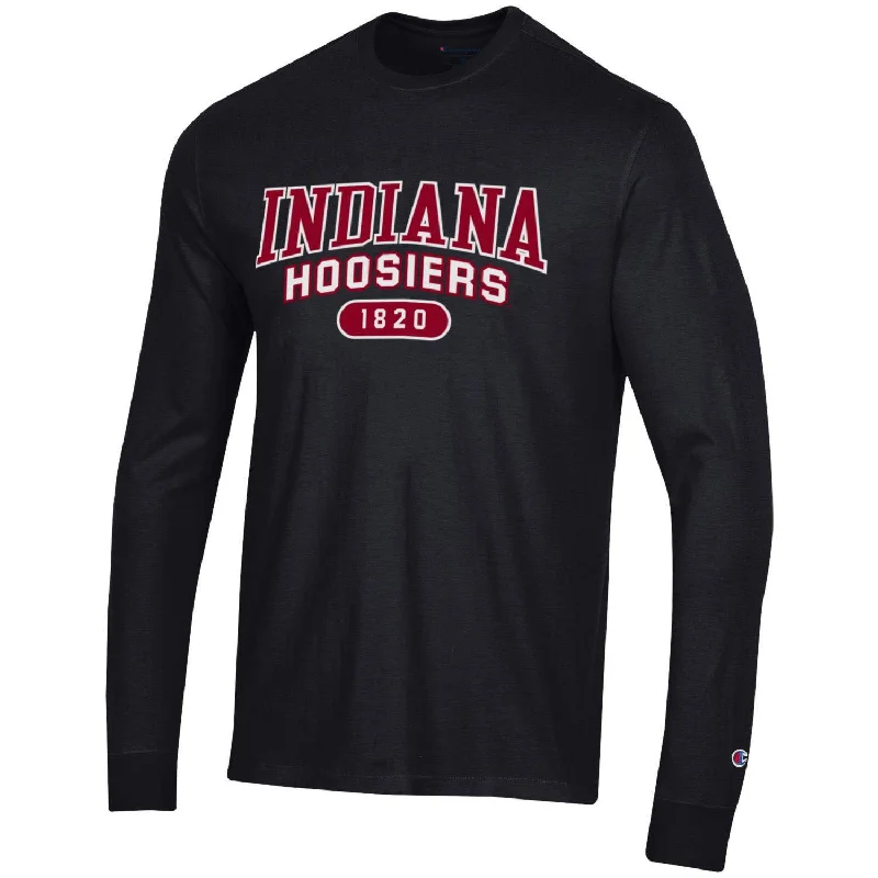 Crew Neck Women T Shirt with a Timeless DesignIndiana Hoosiers Twill Applique Super Fan Long Sleeve Black T-Shirt