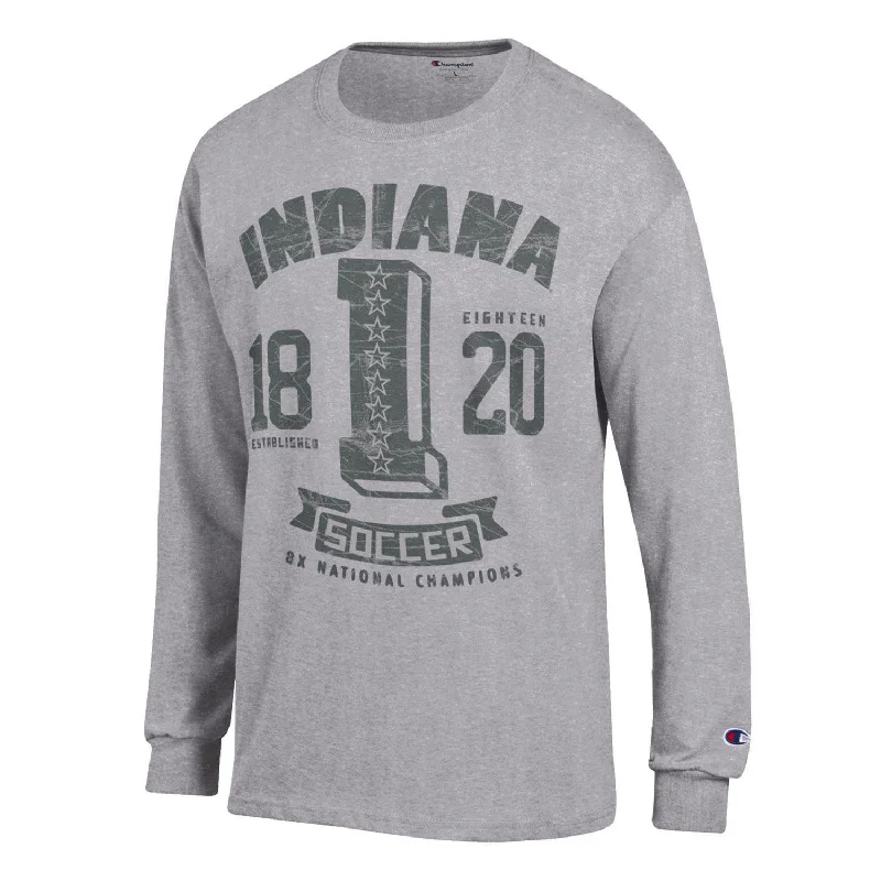 Distressed Women T Shirt with a Laid - Back AestheticIndiana Hoosiers Soccer Grey Long Sleeve T-Shirt