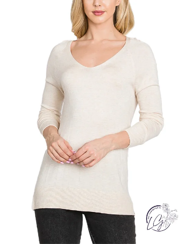 Split - Hem Women's Linen Blend Sweaters for SpringMeet Me at Midnight Long Sleeve