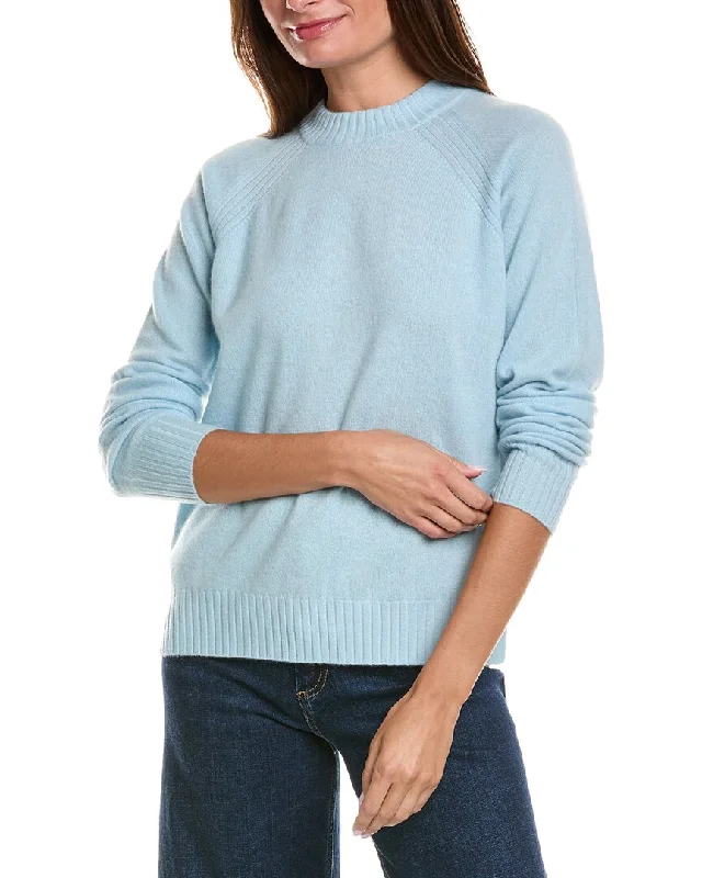 Plus Size Women's Long Sleeve Cable Knit Sweater DressesMinnie Rose Mock Neck Cashmere Pullover