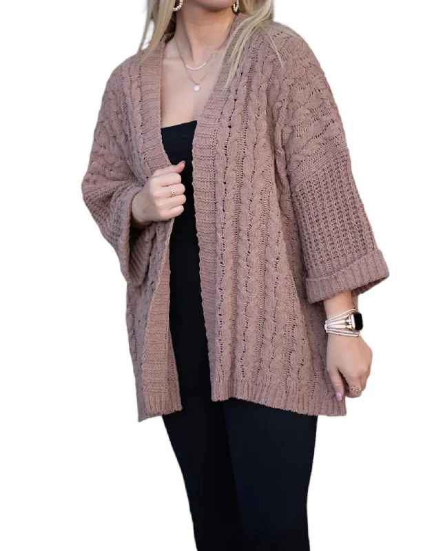 Plus Size Women's Asymmetric Hem Sweater Dresses in Modern DesignsOn My Own Cardigan In Cappuccino