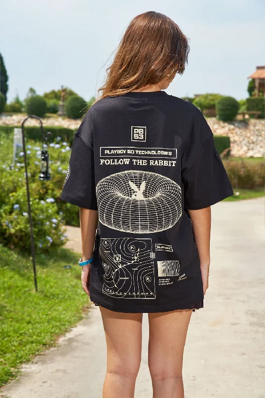 Sequined Women T Shirt for a Sparkly Night OutPlayful Campaign Club Oversized T-shirt