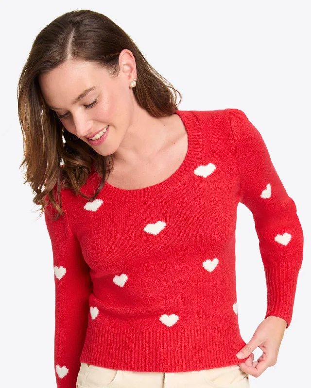 Sleeveless Women's Silk - Trimmed Sweaters for SummerPuff Sleeve Heart Sweater