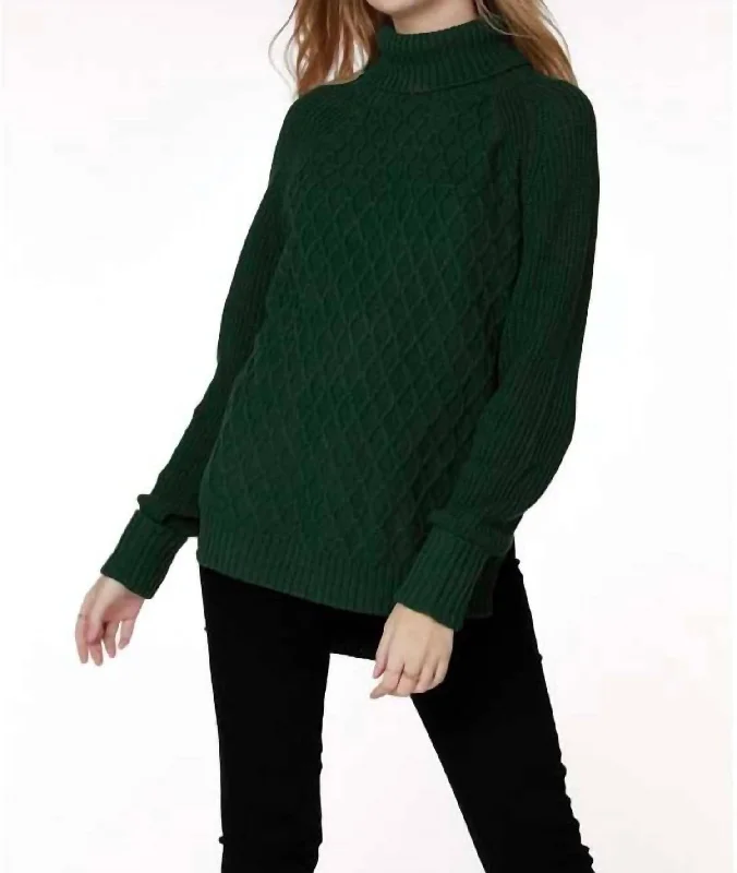 Cowl Neck Women's Cashmere Blend Sweater Dresses for WinterRaglan Turtleneck Sweater In Hunter