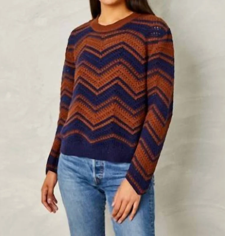 Women's Off - Shoulder Chunky Knit Sweater Dresses in Earth TonesRuby Sweater-Cotton-Navy Multi