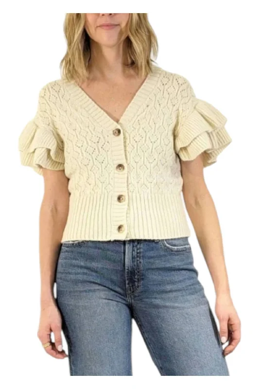 Wrap - Style Women's Lambswool Sweater Dresses in Elegant ShadesRuffle Sleeve Cardigan In Birch