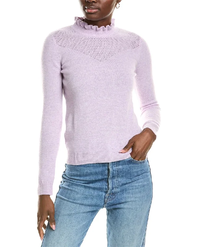 Wrap - Style Women's Lambswool Sweater Dresses in Elegant Shadessofiacashmere Ruffle Mock Neck Mesh Stitch Cashmere Sweater