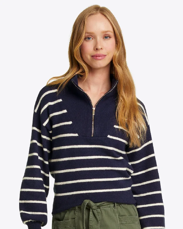 Tie - Front Women's Lambswool Sweaters in Pastel HuesStriped Quarter Zip Sweater in Mariner Stripe