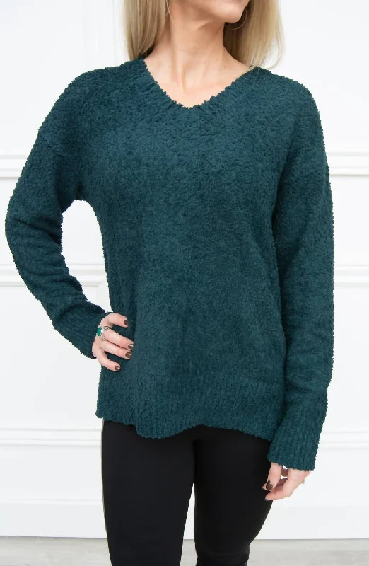 Wrap - Style Women's Lambswool Sweater Dresses in Elegant ShadesV-Neck Teddy Sweater In Jade