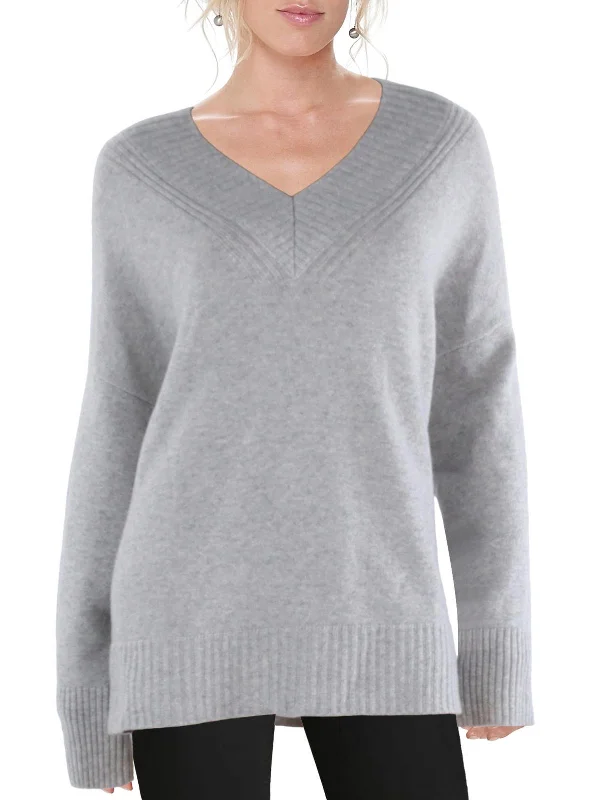 Midi - Length Women's Shetland Wool Sweater Dresses in Traditional PatternsWomens Cashmere Ribbed Knit V-Neck Sweater