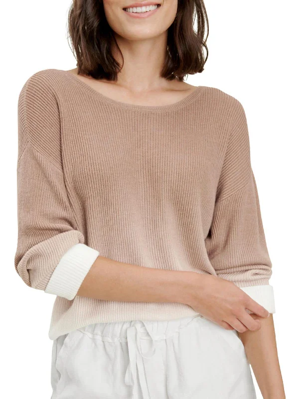 Knee - Length Women's Wool Blend Sweater Dresses in Neutral ColorsWren Womens Dip Dye Cuffed Pullover Sweater