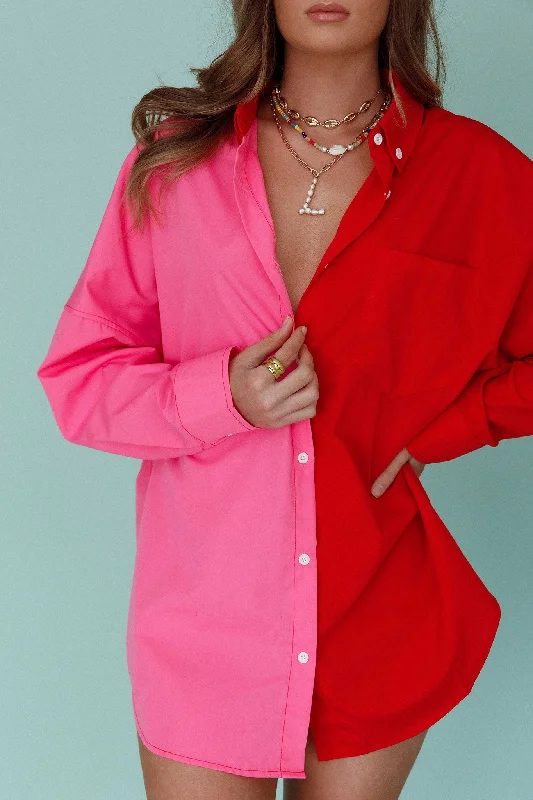 Mini Women Dress with a Short Hem for a Young and Trendy StyleBlanca Long Sleeve Button-Up Shirt Pink/Red