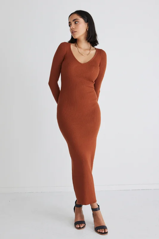 Plus Size Women Dress with a Flattering A - Line Cut for Comfort and StyleForm Copper Fitted Rib Knit Dress