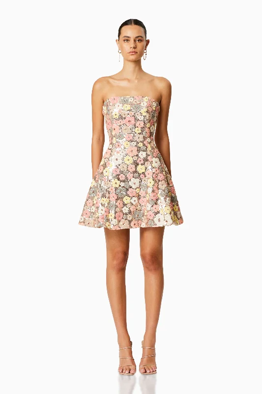 Pleated Women Dress with a Timeless and Elegant TextureForsythia Strapless Mini Dress In Multi