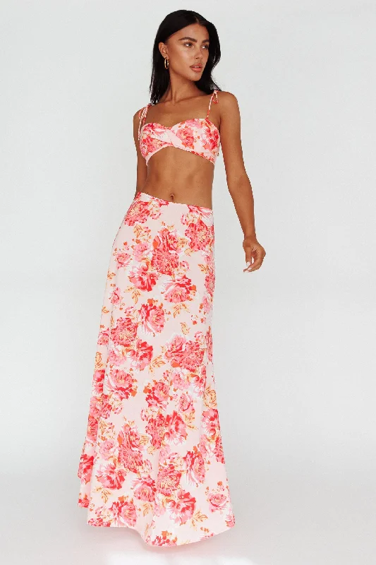 Halter Neck Women Dress to Show Off the Shoulders and NecklineGabbi Maxi Skirt Floral Print Pink