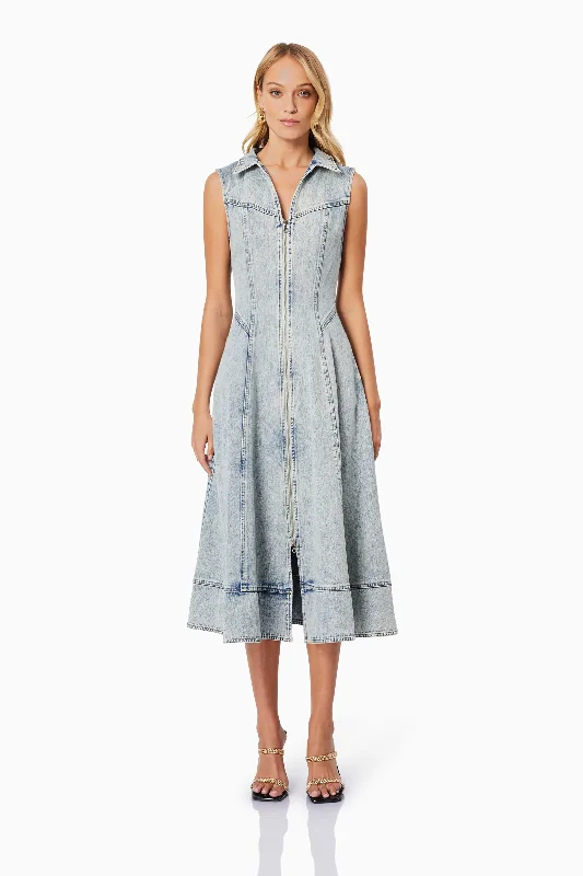 Off - the - Shoulder Women Dress for a Romantic and Feminine LookGiselle Denim Midi Dress in Blue