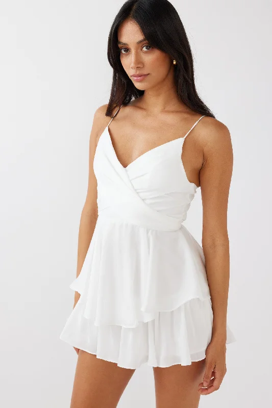 Halter Neck Women Dress to Show Off the Shoulders and NecklineIt's Complicated Crossover Bodice Flounce Romper White