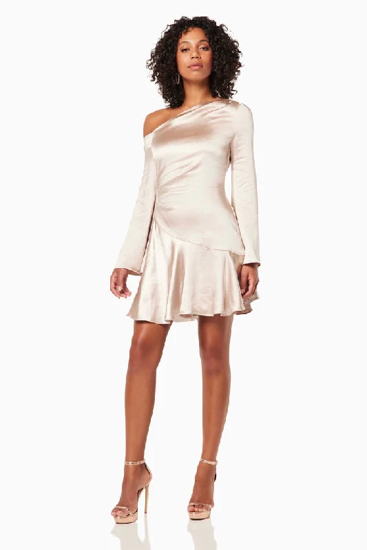 Wrap - Style Women Dress with Adjustable Fit for All Body TypesJamboree Champagne Satin LS Mini Dress