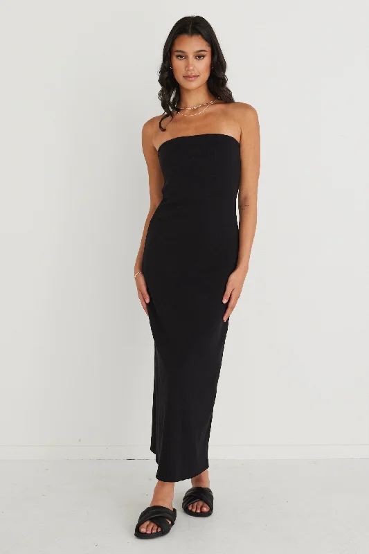 Long - Sleeve Women Dress in Velvet for a Luxurious Winter LookLuca Black Strapless Rib Jersey Maxi Dress