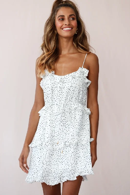 Wrap - Style Women Dress with Adjustable Fit for All Body TypesMaria Frill Trim Polka Dot Dress White