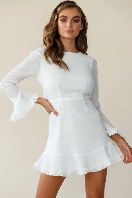 Pleated Women Dress with a Timeless and Elegant TextureMarta Flared Cuff Cut-Out Back Dress White