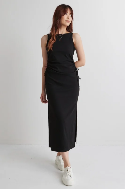 Ball Gown Women Dress with a Full Skirt for a Princess - like LookNight Out Black Rib Rouched Sleeveless Maxi Dress