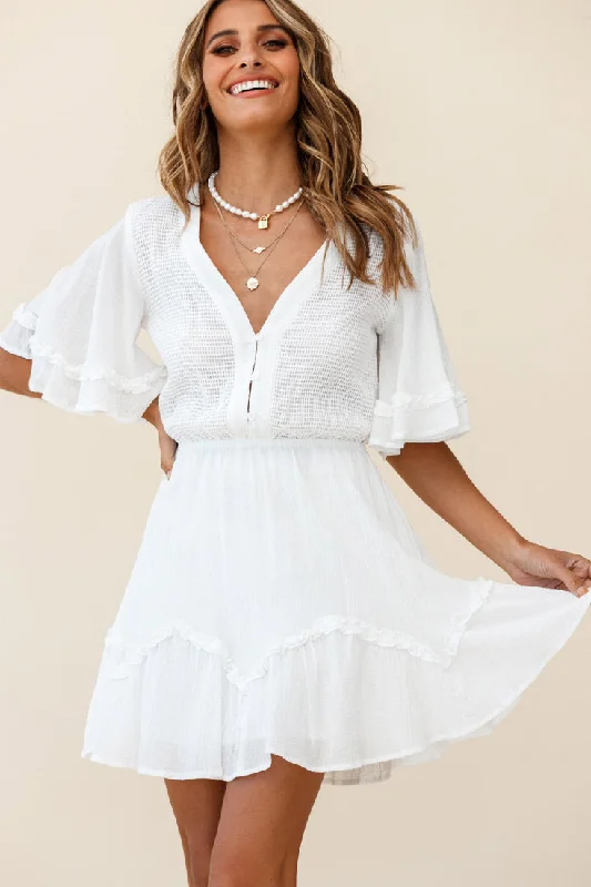 Halter Neck Women Dress to Show Off the Shoulders and NecklinePlay It Again Bust Placket Mesh Detail Dress White