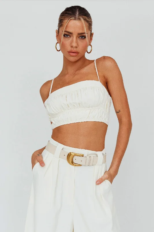 Empire Waist Women Dress to Accentuate the Bust and Conceal the WaistRegal Ruched Cami Crop Top Cream