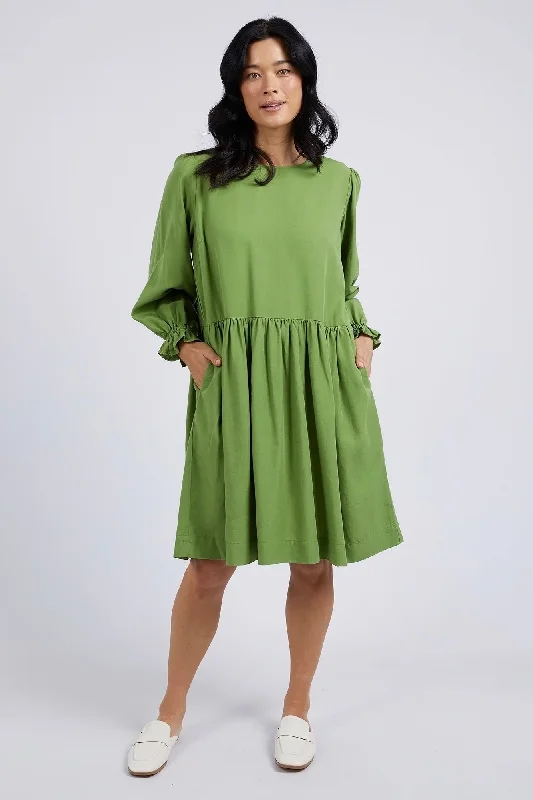 Pleated Women Dress with a Timeless and Elegant TextureRiver Jungle Green LS Mini Dress