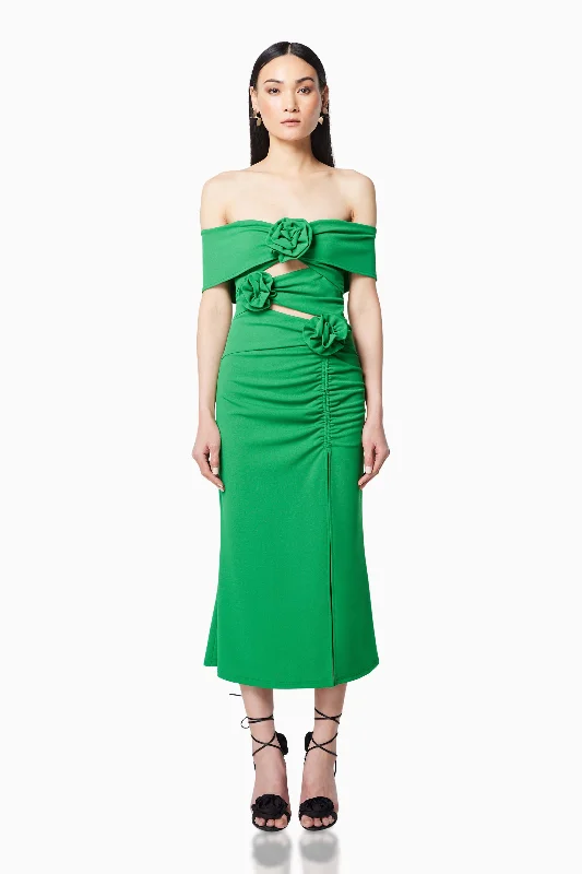 Ball Gown Women Dress with a Full Skirt for a Princess - like LookSardinian 3D Midi Dress in Green